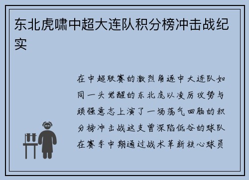 东北虎啸中超大连队积分榜冲击战纪实