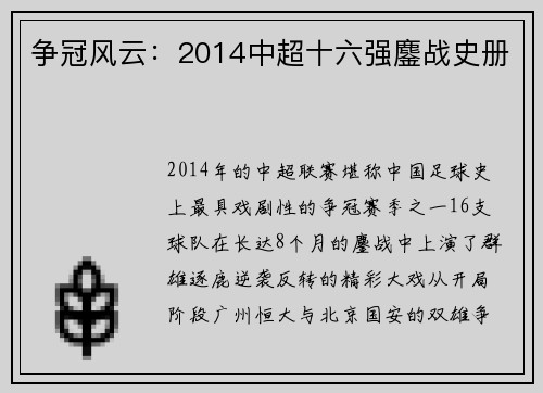 争冠风云：2014中超十六强鏖战史册